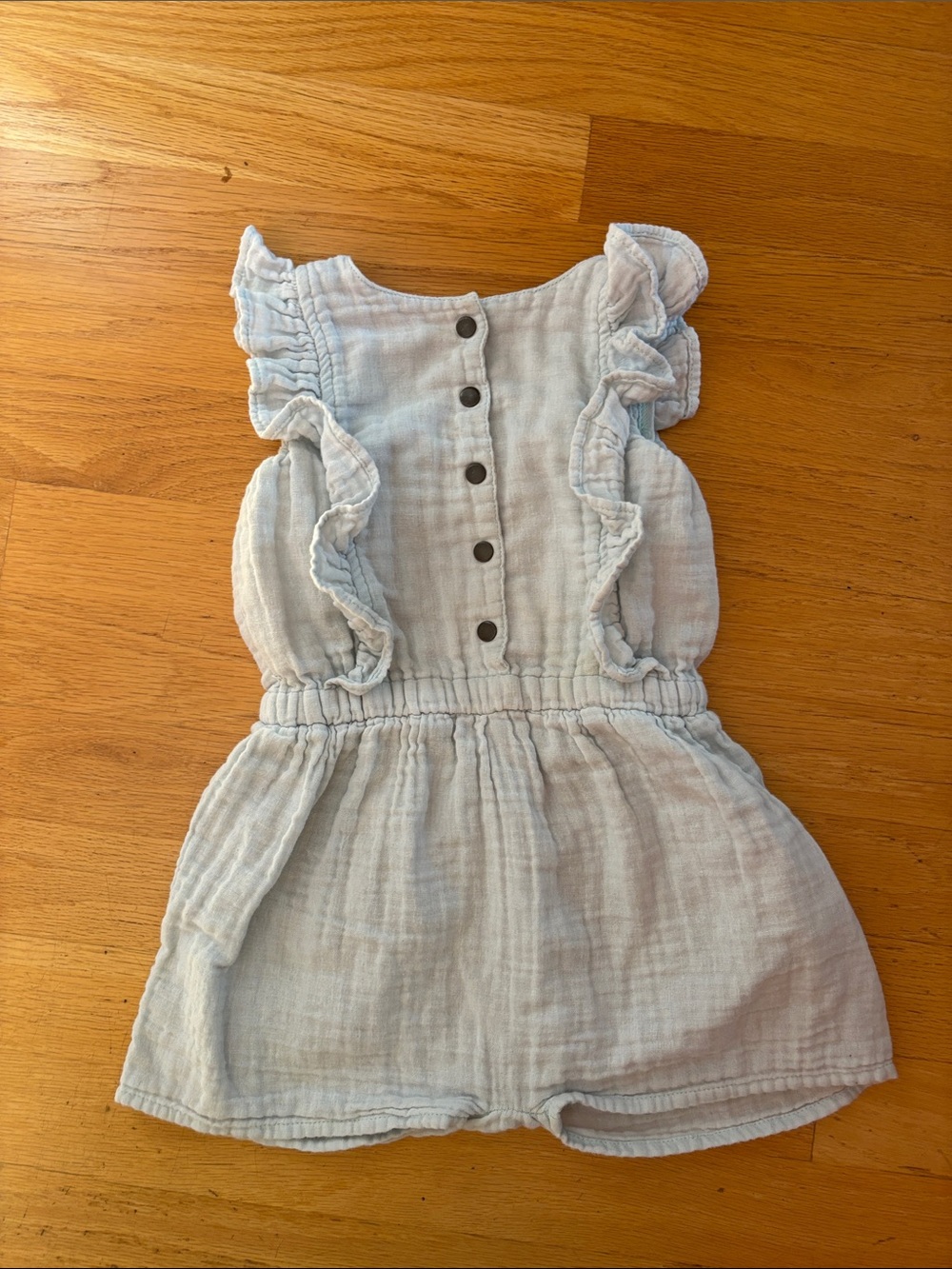 Light Blue Ruffle Open Back Romper - Kids Bottoms